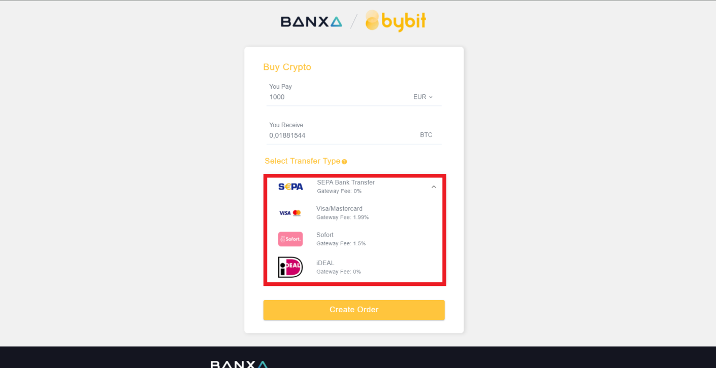 Select Bybit payment option