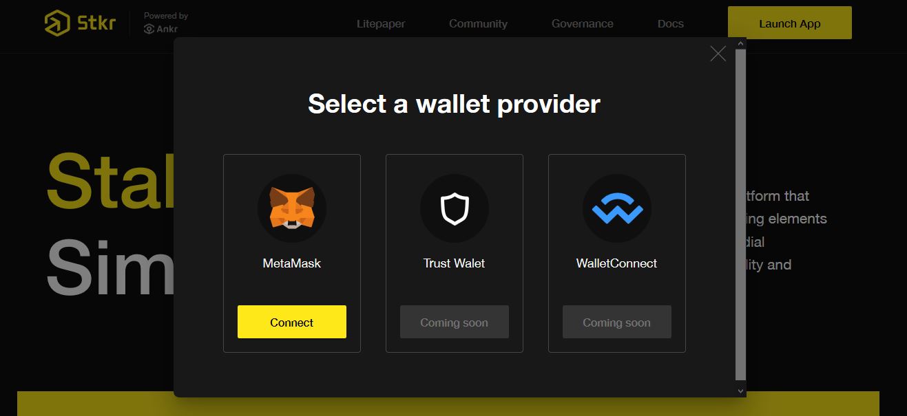 Ankr Stkr - Connect Wallet Ethereum 2.0 staking 