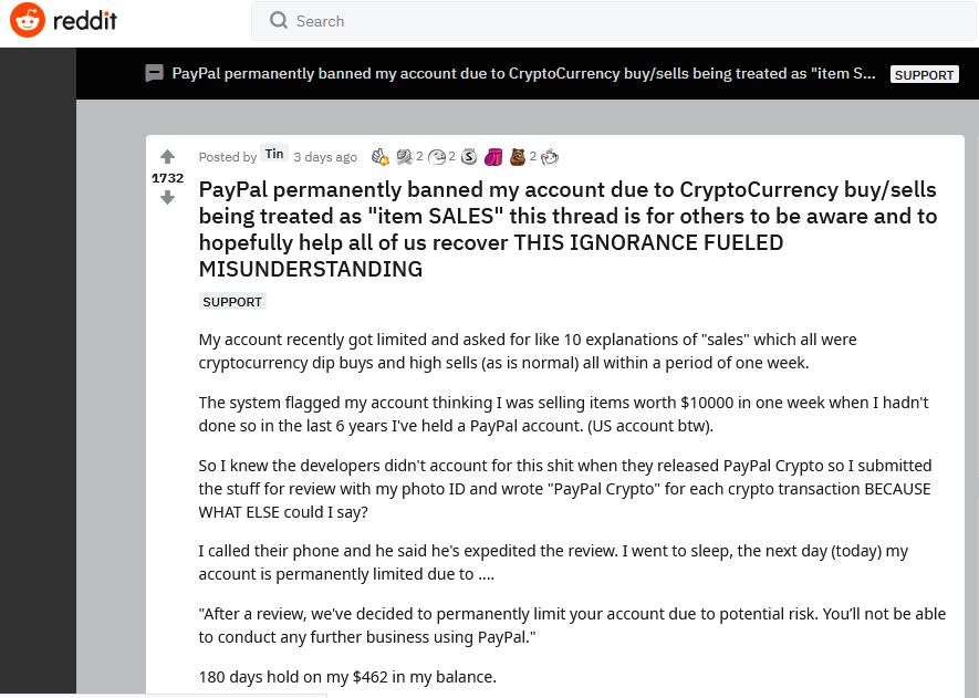 Reddit Cryptocurrency - Original Post Paypal Permanently Locked Account For Cryptocurrency Trading On Platform