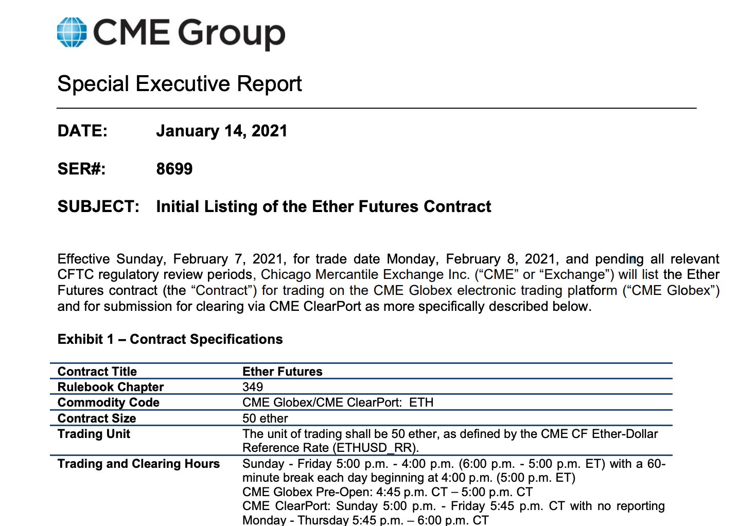 Ethereum CME Futures - Fact Sheet