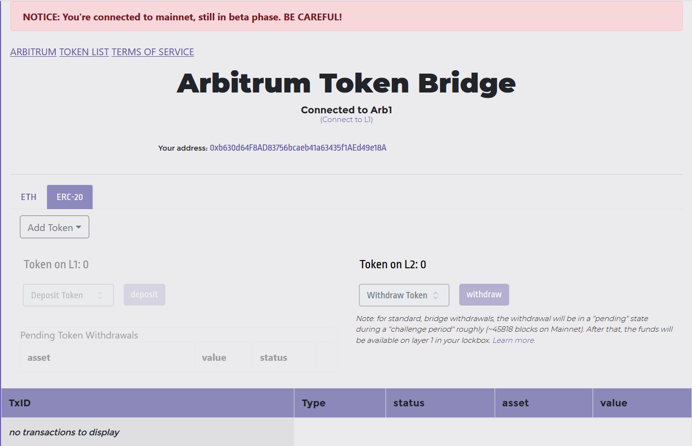 Arbitrum - Deposit Ethereum Based Tokens