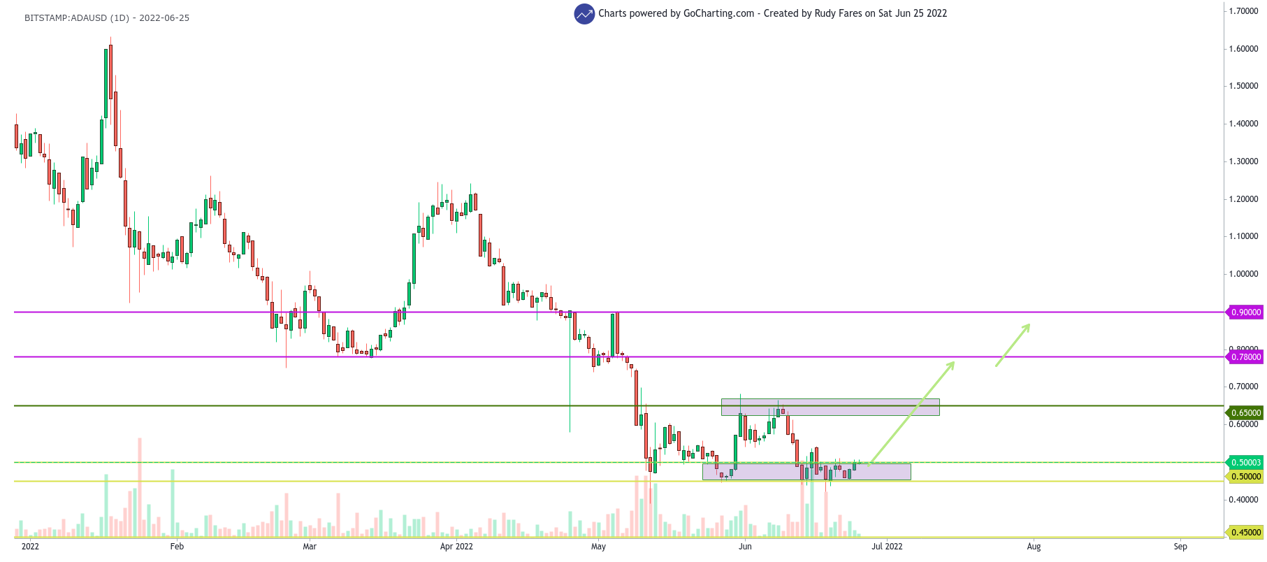 cardano price prediction: ADA/USD 1-day chart showing the potential targets of ADA